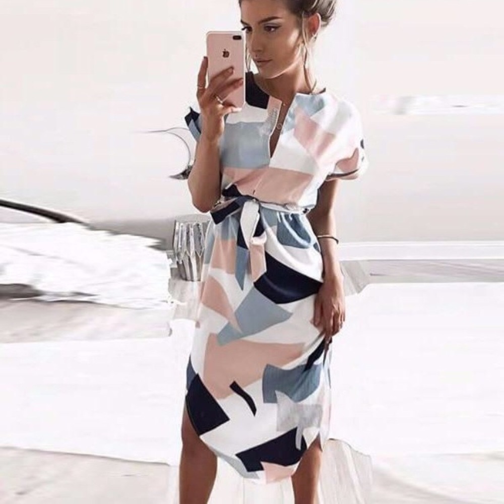 Coco & Cotton Geometric Pencil Dress + Fabric Belt